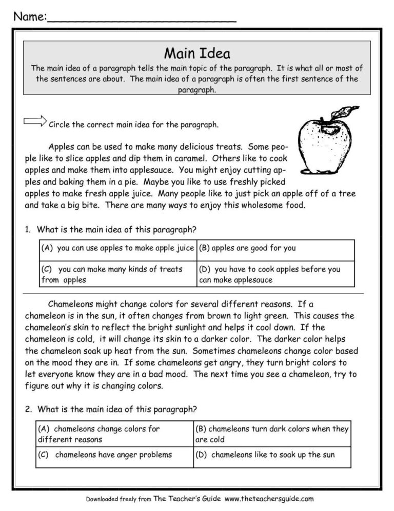 5th Grade Main Idea Worksheets Pdf