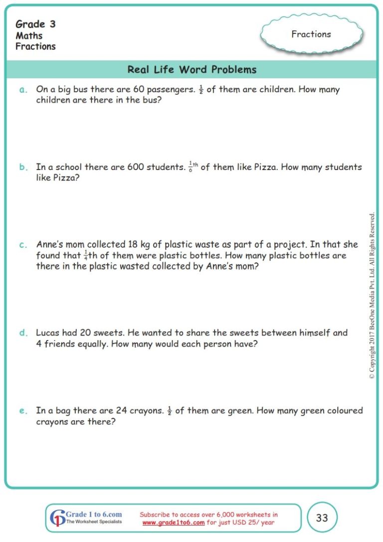 Fraction Division Word Problems Grade 6