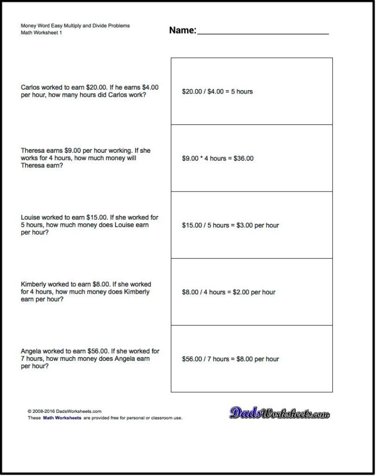 Division Worksheets Grade 5 Word Problems