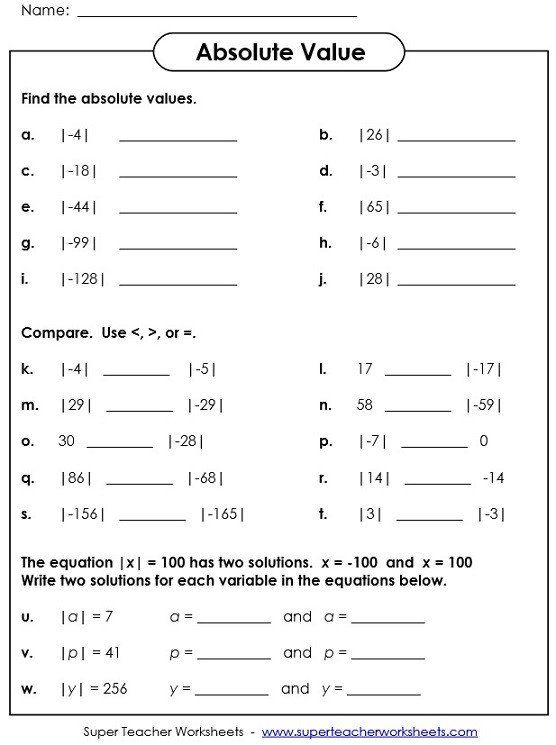 Absolute Value Equations Worksheets With Answer Key