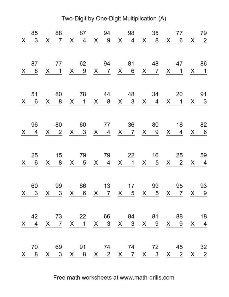 Math Drills Multiplication By 9