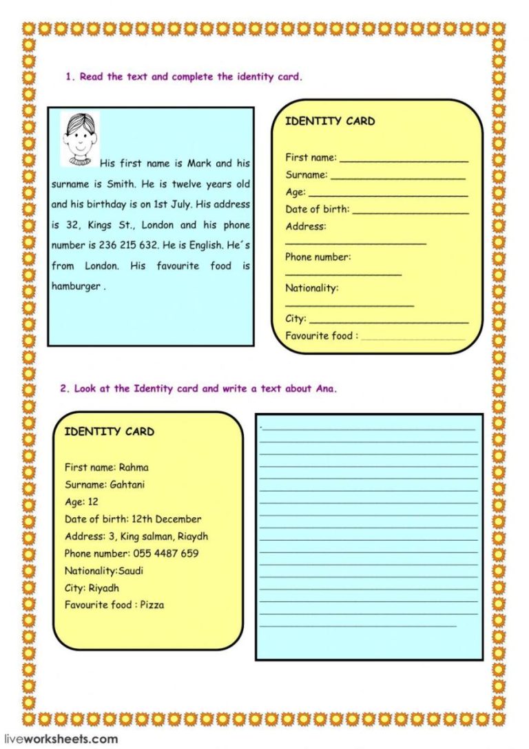 Personal Information Worksheet Esl