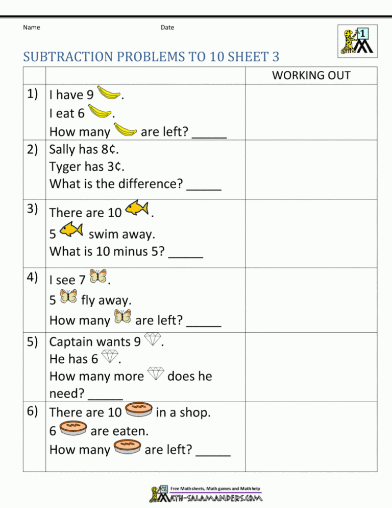 1st Grade Addition And Subtraction Word Problems