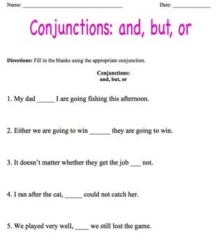 Conjunction Worksheets For Kids