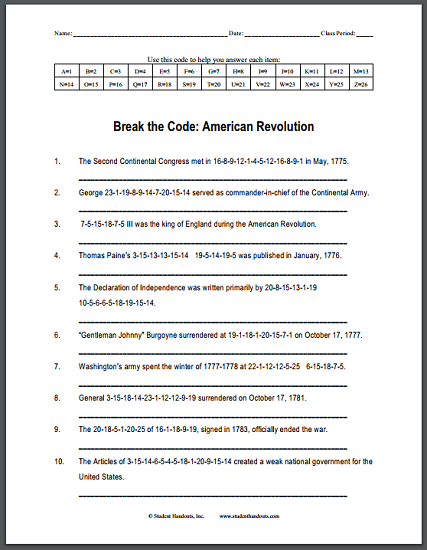 Revolution America The Story Of Us Worksheets