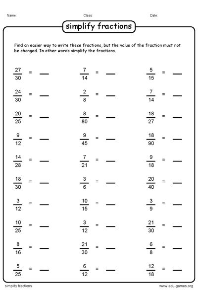 Simplifying Fractions Worksheet