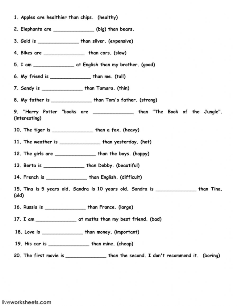 Degree Of Comparison Worksheet For Class 3