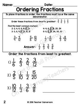 Ordering Fractions From Least To Greatest Worksheet Answers