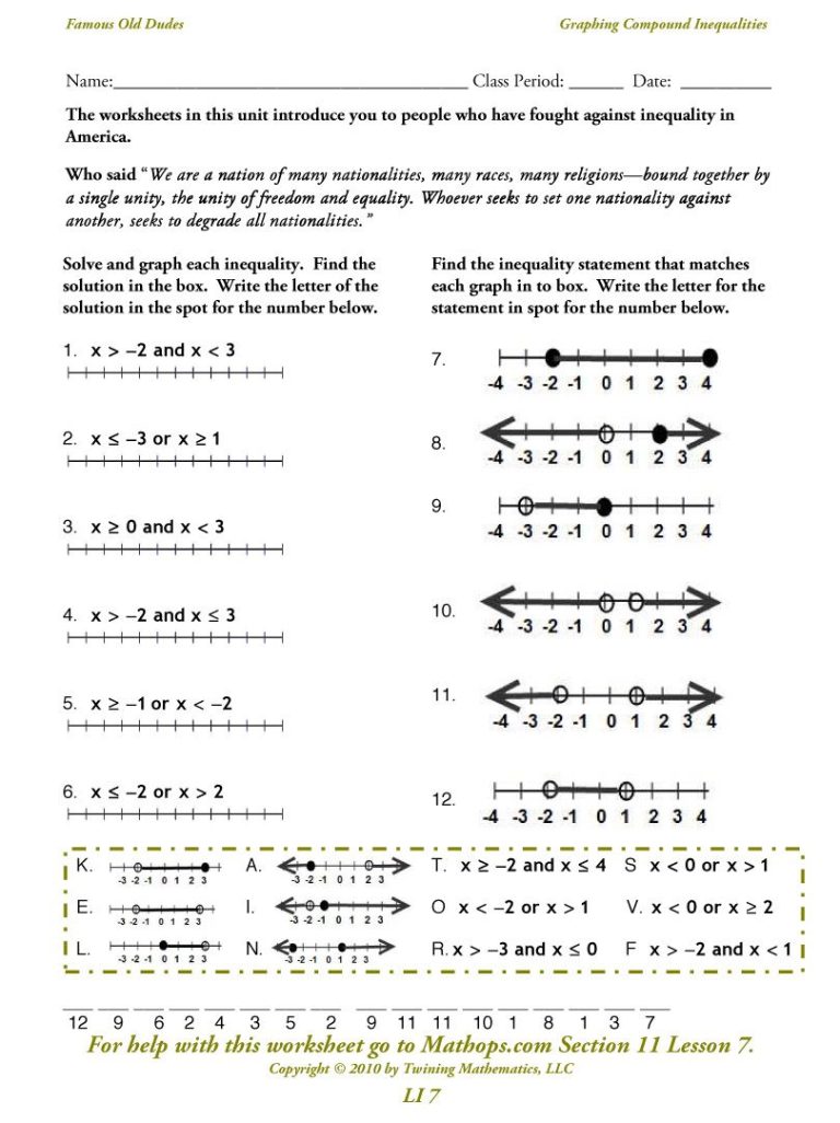 Translating Inequalities Worksheet With Answers