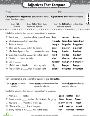 Comparative Adjectives Worksheet Answers