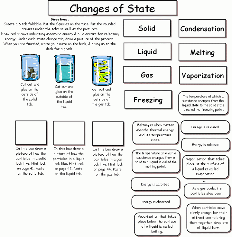 8th Grade States Of Matter Worksheet Answers