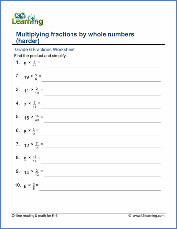 Dividing Fractions By Whole Numbers Worksheet 6th Grade