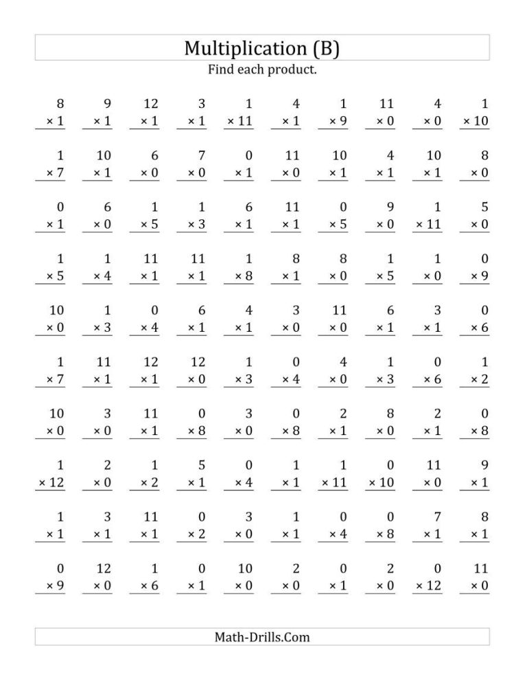 Multiplication Worksheets 1-12 100 Problems