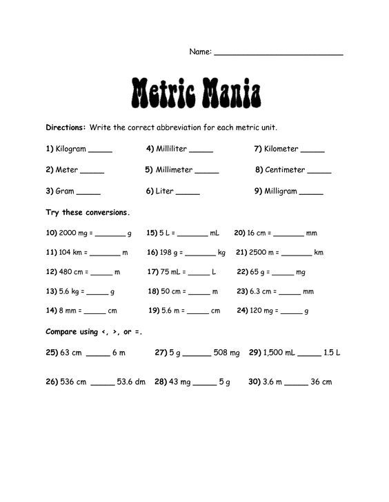 Unit Conversion Worksheet 7th Grade