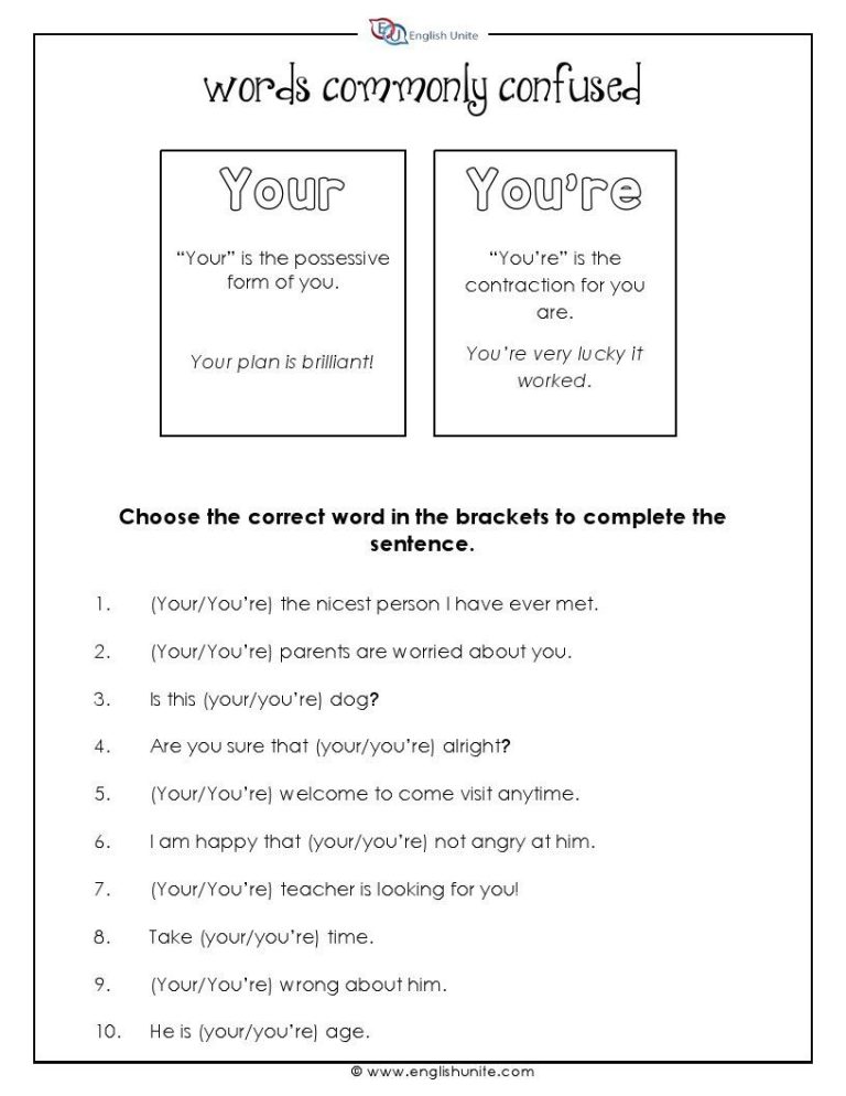 Commonly Confused Words Worksheet Answers