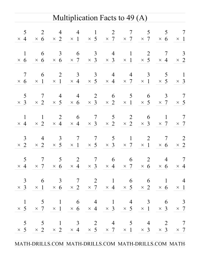 Multiplication Math Sheets For 6th Grade