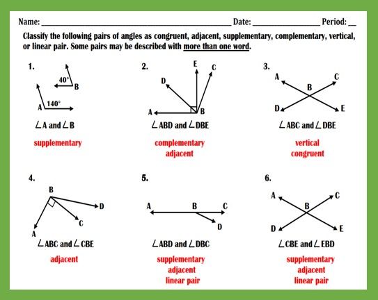 7th Grade Adjacent Angles Worksheet