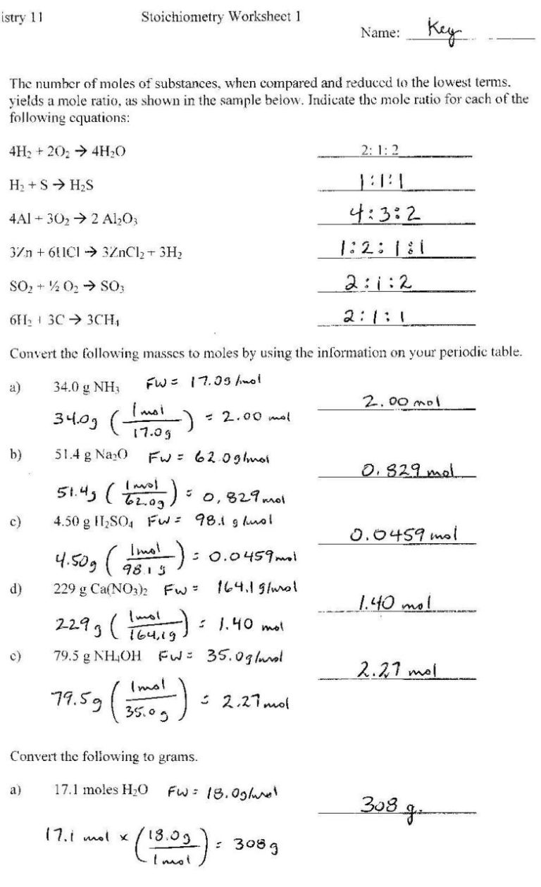 Stoichiometry Worksheet 2 Answers Key