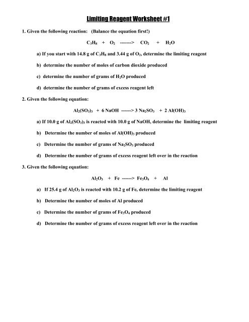 Limiting And Excess Reactants Worksheet Pdf