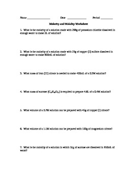 Molarity Worksheet #1