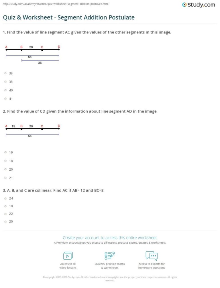 Segment Addition Postulate Worksheet 1.2