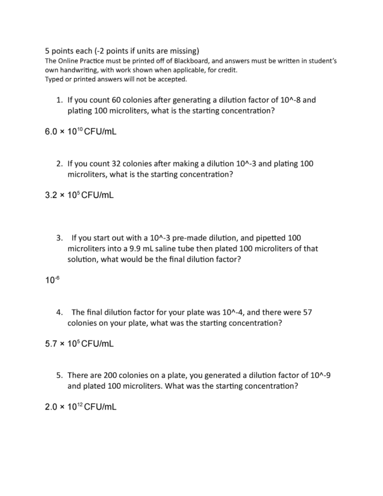 Dilutions Worksheet Answer Key