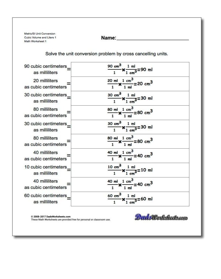 Chemistry Si Unit Conversion Worksheet