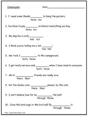 Grade 6 Homonyms Worksheets Pdf