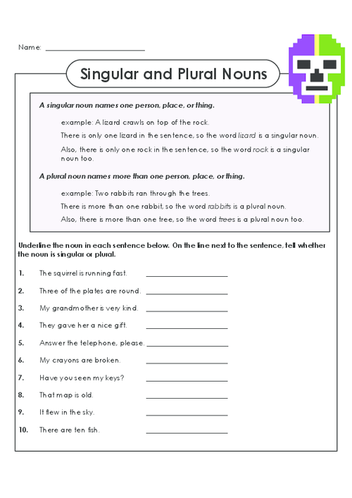 Singular And Plural Nouns Worksheets For Grade 10