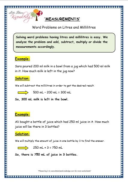 Measurement Word Problems Worksheets Pdf