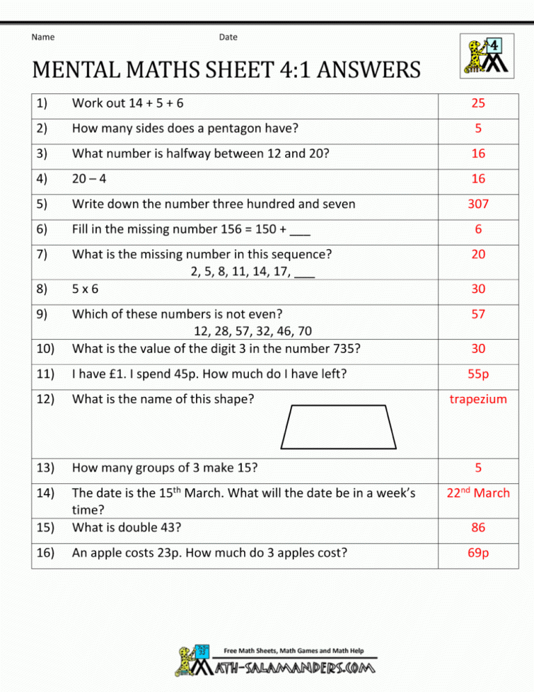 3rd Grade Mental Maths For Class 3 Pdf