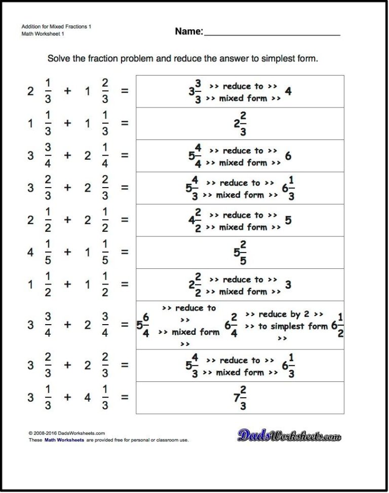 Lowest Terms Reducing Fractions Worksheet Answer Key