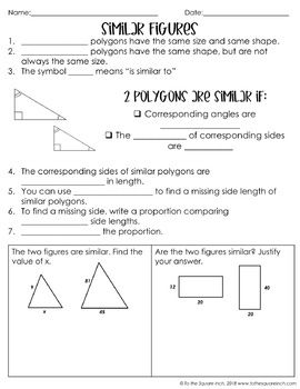 Similar Figures Worksheet Answer Key Fill In The Blank