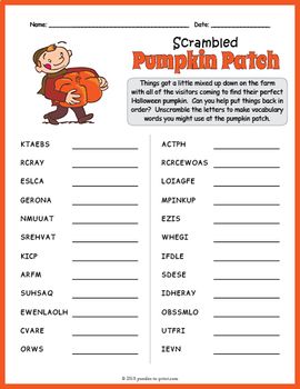 Fall Word Scramble Worksheet With Answers