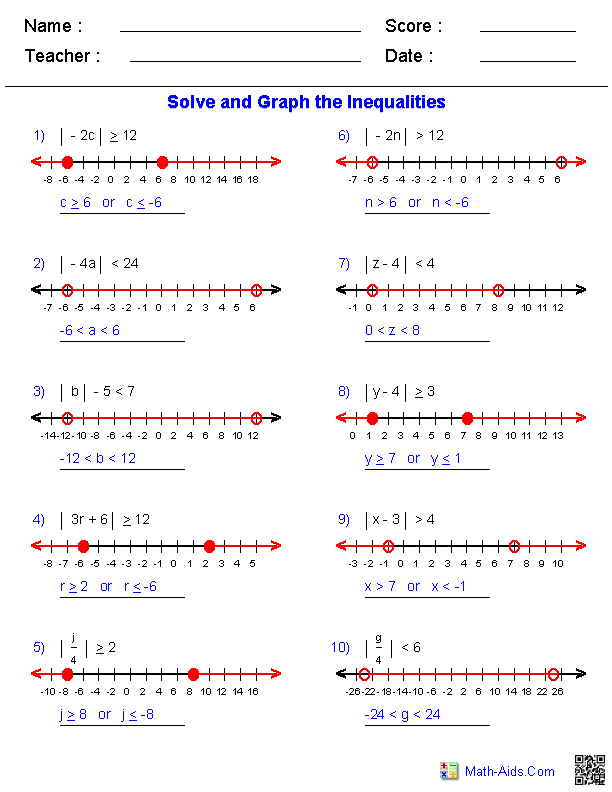 Absolute Value Equations And Inequalities Worksheet Answer Key