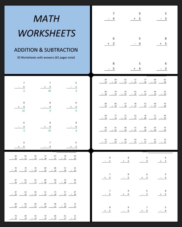 Subtraction Addition Maths Worksheet For Class 1