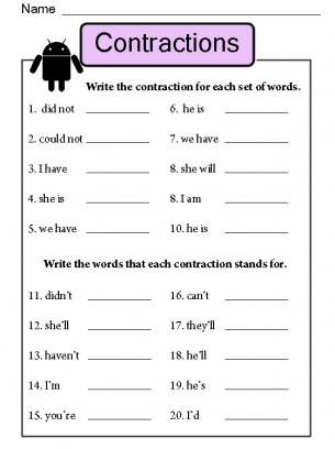 4th Grade Contractions Worksheet Answers