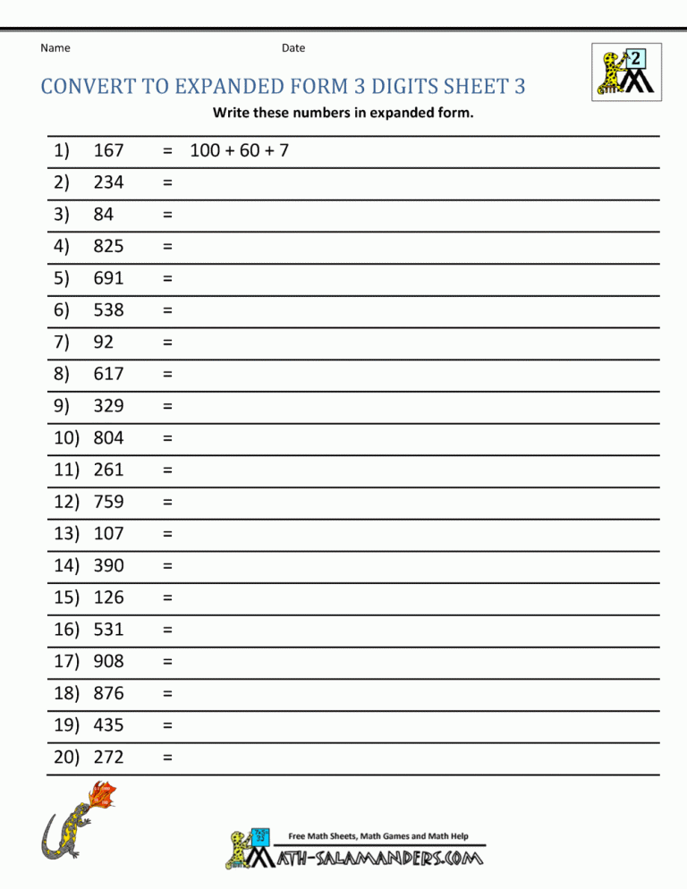 Expanded Form Writing Numbers In Words Worksheets Grade 3