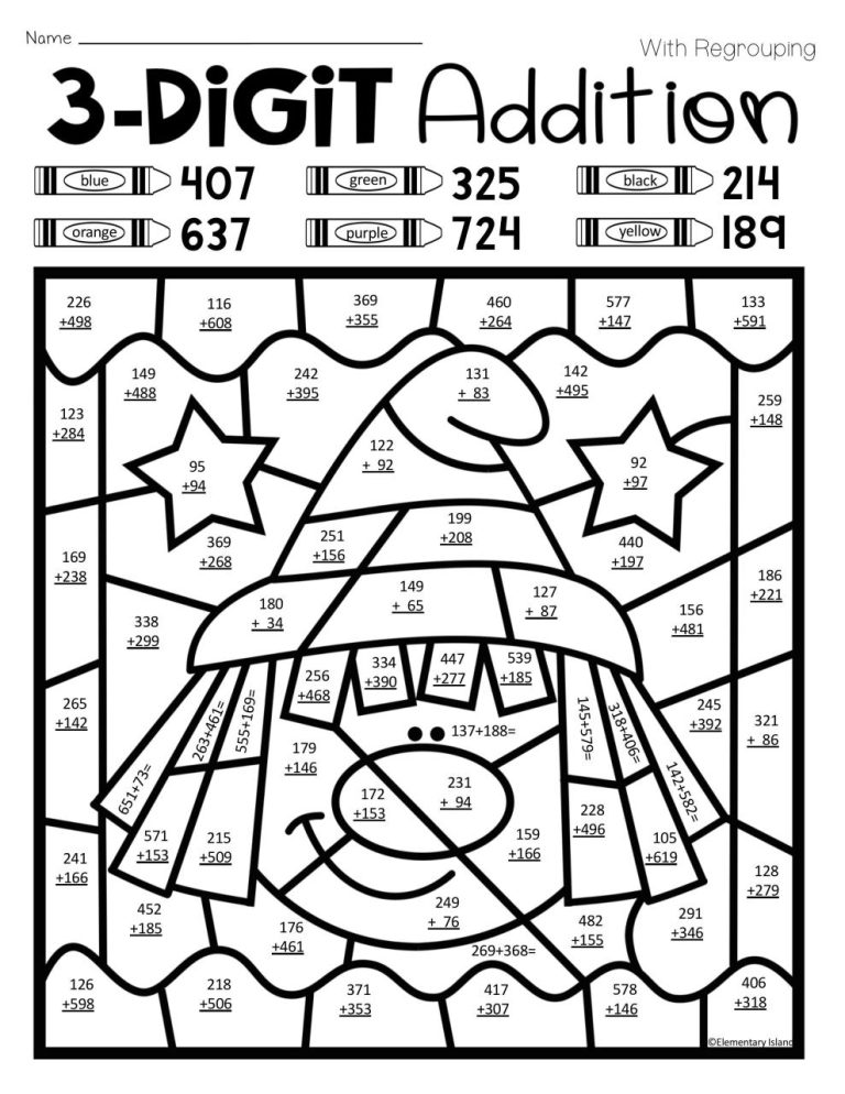 3 Digit Subtraction With Regrouping Coloring Worksheets Free