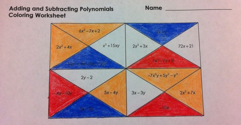 Subtracting Polynomials Worksheet With Answer Key