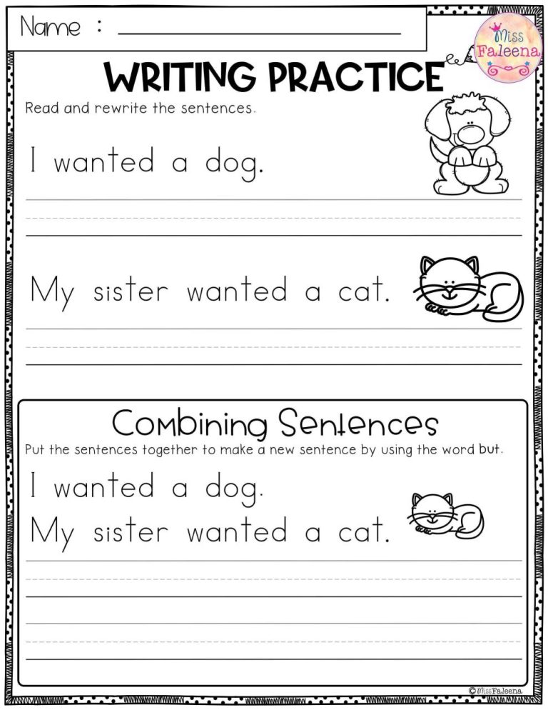 Free Writing Practice Sheets For 1st Grade