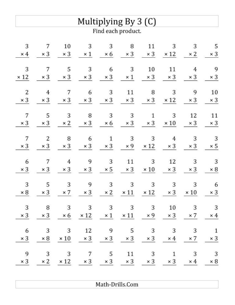 Printable Multiplication Timed Test 3's