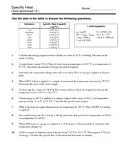 Calculating Specific Heat Worksheet Answer Key