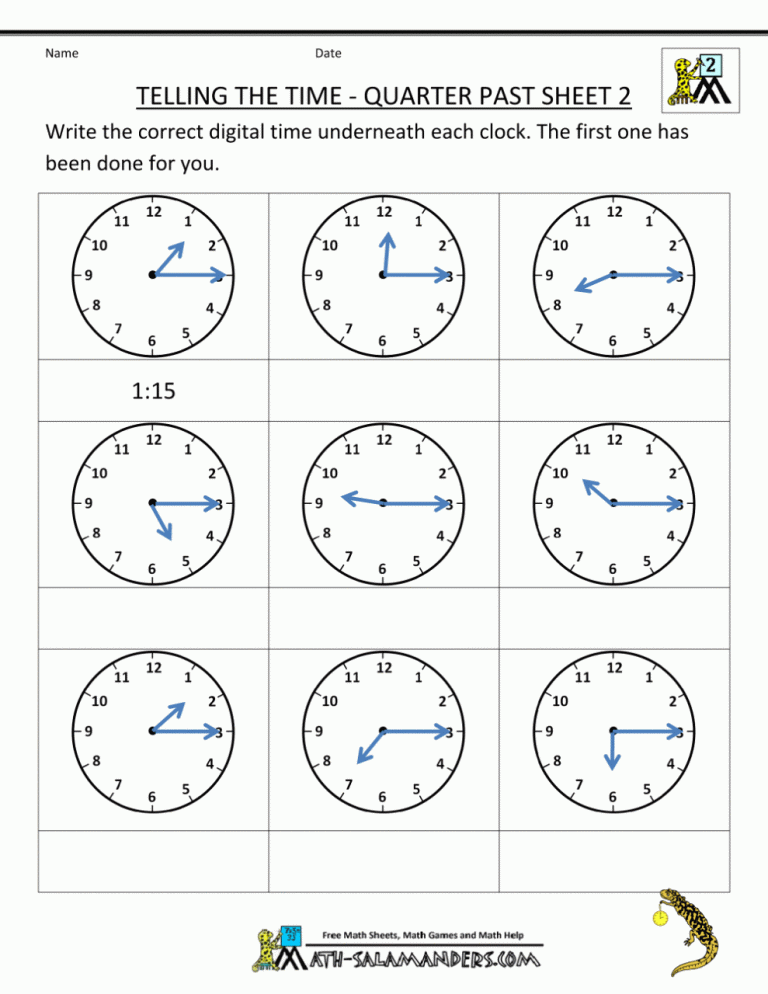 Printable Time Worksheets Grade 2