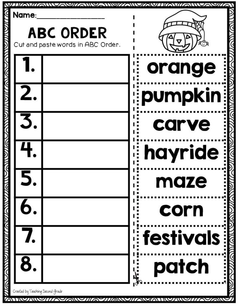 Alphabetical Order 1st Grade First Grade Writing Worksheets Free Printable