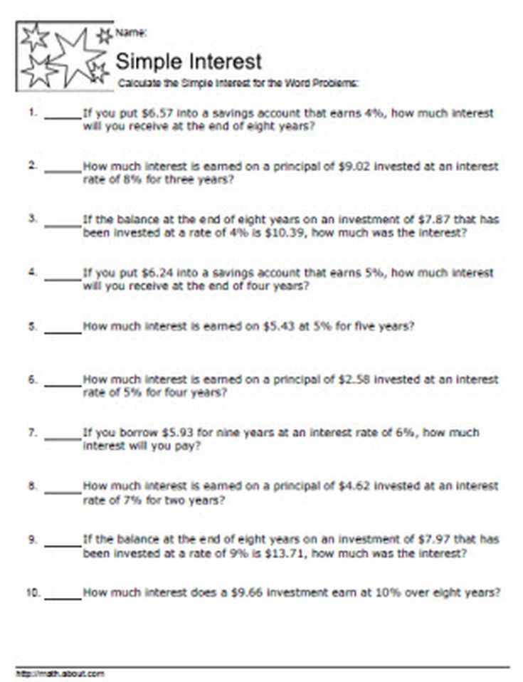 7th Grade Simple Interest Worksheet Answer Key