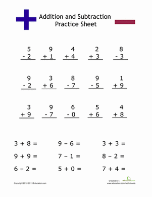 Free Math Worksheets Addition And Subtraction