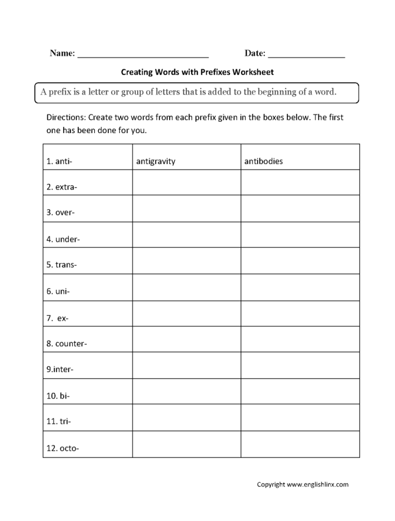 5th Grade Prefixes And Suffixes Worksheets Pdf