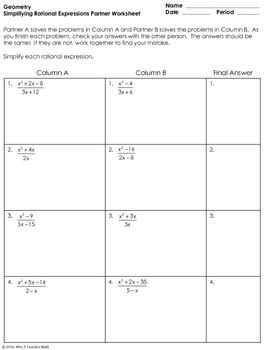 Multiplying Rational Expressions Worksheet With Answers