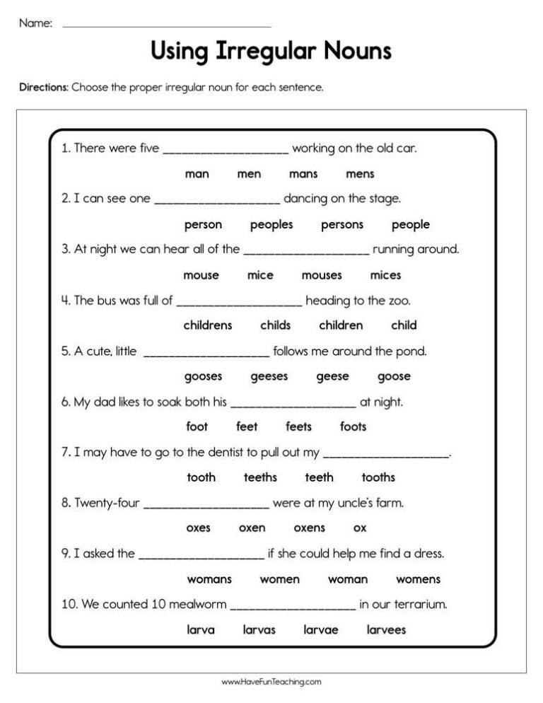 Singular And Plural Nouns Worksheet 3rd Grade